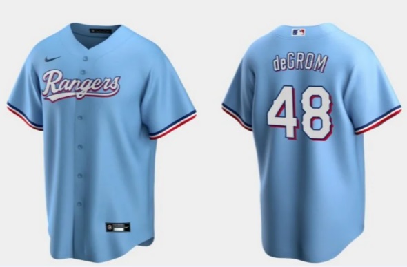 Men's Texas Rangers #48 Jacob deGrom Light Blue Cool Base Stitched Baseball Jersey Dzhi